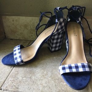 Fabienne Blue Checked Healed Sandal
